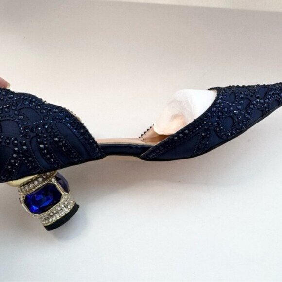 Size 7.5 XYD Women’s Satin Pumps Pointed Toe D'Orsay Crystal Heels Rhinestone - Picture 10 of 12